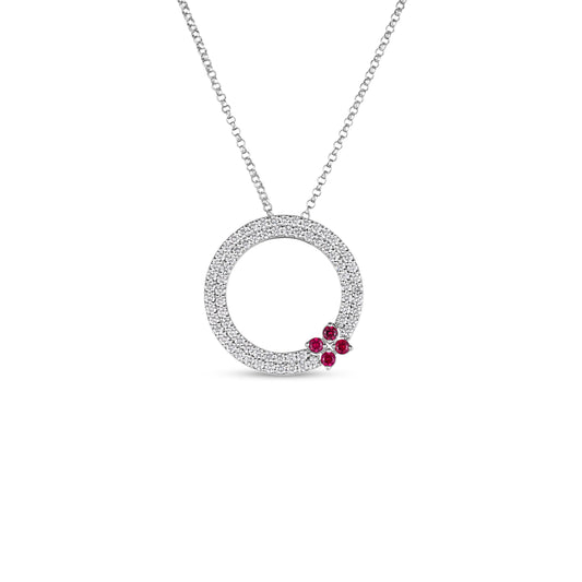 18K WHITE GOLD LOVE IN VERONA PAVE DIAMOND AND RUBY CIRCLE NECKLACE