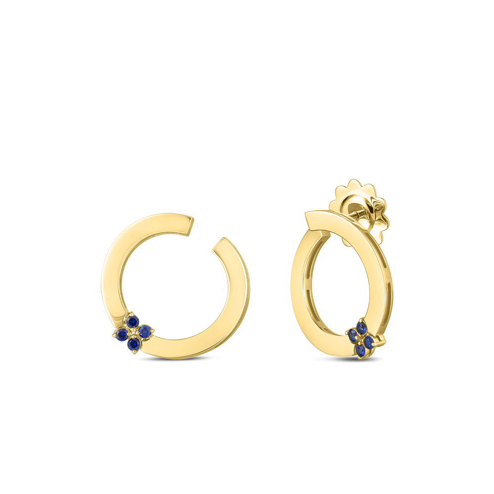 18K YELLOW GOLD LOVE IN VERONA BLUE SAPPHIRE CIRCLE EARRINGS