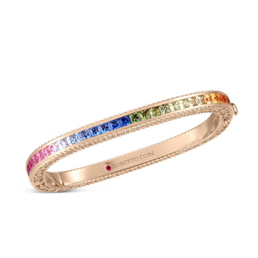 18K ROSE GOLD PRINCESS MULTI SAPPHIRE SQUARE BANGLE