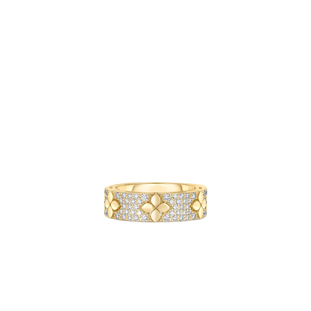 18K YELLOW GOLD LOVE IN VERONA PAVE DIAMOND & POLISHED FLOWER RING