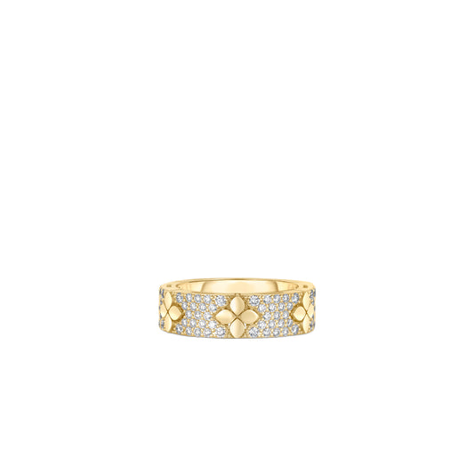 18K YELLOW GOLD LOVE IN VERONA PAVE DIAMOND & POLISHED FLOWER RING
