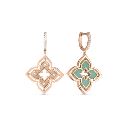 18K ROSE GOLD VENETIAN PRINCESS PIROUETTE DIAMOND & CHRYSOPRASE FLOWER DROP EARRINGS