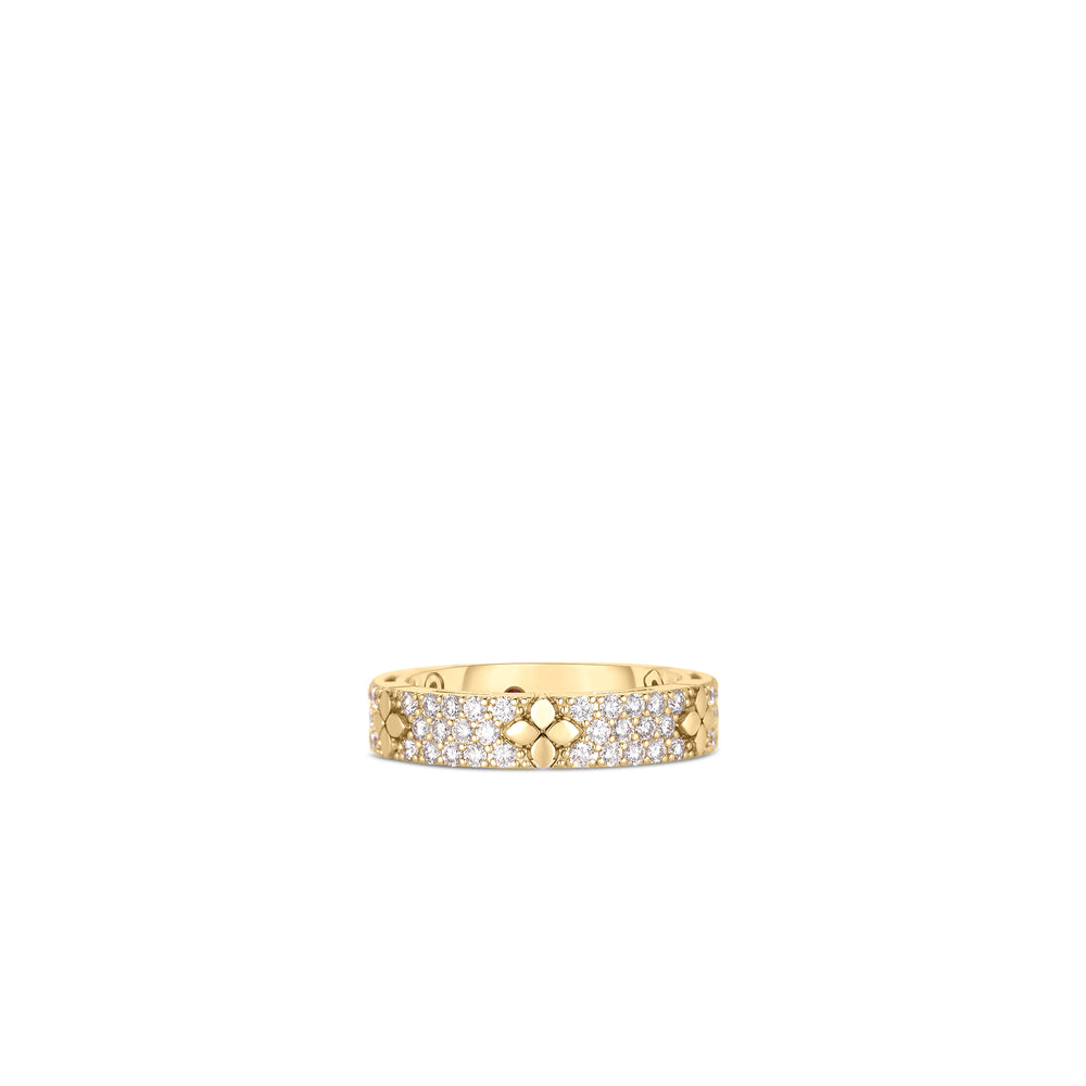 18K YELLOW GOLD LOVE IN VERONA PAVE DIAMOND & POLISHED FLOWER NARROW RING