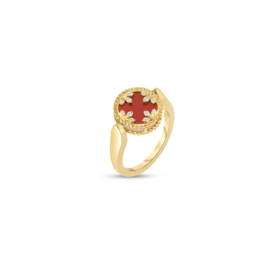 18K YELLOW GOLD VENETIAN MEDALLIONS DIAMOND, RED AGATE, AND MOTHER OF PEARL SMALL REVERSIBLE RING