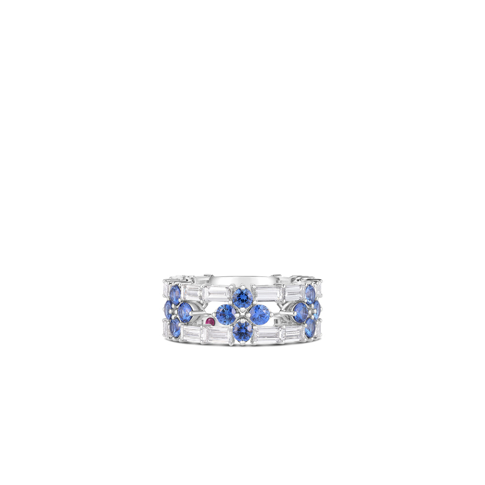 18K WHITE GOLD LOVE IN VERONA DIAMOND AND BLUE SAPPHIRE OPEN FRAME RING