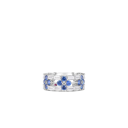 18K WHITE GOLD LOVE IN VERONA DIAMOND AND BLUE SAPPHIRE OPEN FRAME RING