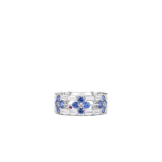 18K WHITE GOLD LOVE IN VERONA DIAMOND AND BLUE SAPPHIRE OPEN FRAME RING