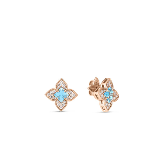 18K ROSE GOLD VENETIAN PRINCESS CARNIVAL PAVE DIAMOND & AMETHYST SMALL FLOWER STUD EARRINGS
