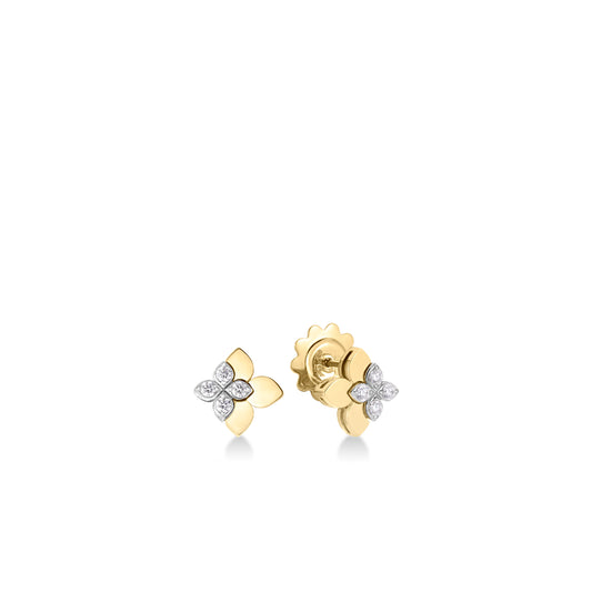 18K YELLOW/WHITE GOLD LOVE IN VERONA EAST TO WEST DIAMOND FLOWER EARRINGS