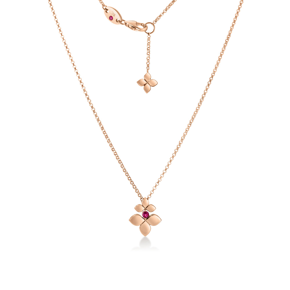18K ROSE GOLD LOVE IN VERONA RUBELLITE DOUBLE FLOWER NECKLACE