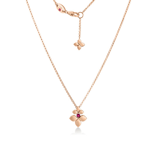 18K ROSE GOLD LOVE IN VERONA RUBELLITE DOUBLE FLOWER NECKLACE