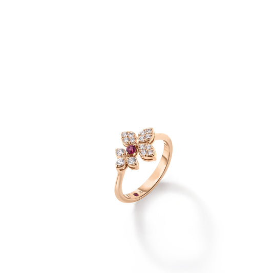 18K ROSE GOLD LOVE IN VERONA PAVE DIAMOND AND RUBELLITE SPLIT FLOWER RING