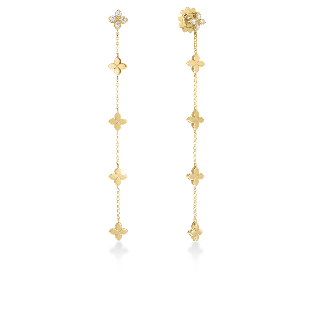 18K YELLOW GOLD LOVE IN VERONA DIAMOND AND POLISHED FINISH FLOWER DANGLE EARRINGS
