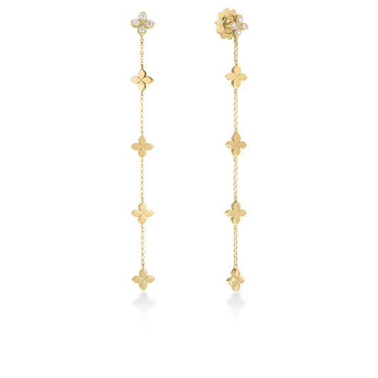 18K YELLOW GOLD LOVE IN VERONA DIAMOND AND POLISHED FINISH FLOWER DANGLE EARRINGS