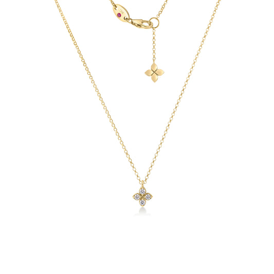 18K YELLOW GOLD LOVE BY THE INCH SMALL DIAMOND FLOWER NECKLACE