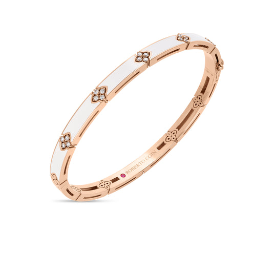 18K ROSE GOLD LOVE IN VERONA DIAMOND AND WHITE ENAMEL BANGLE