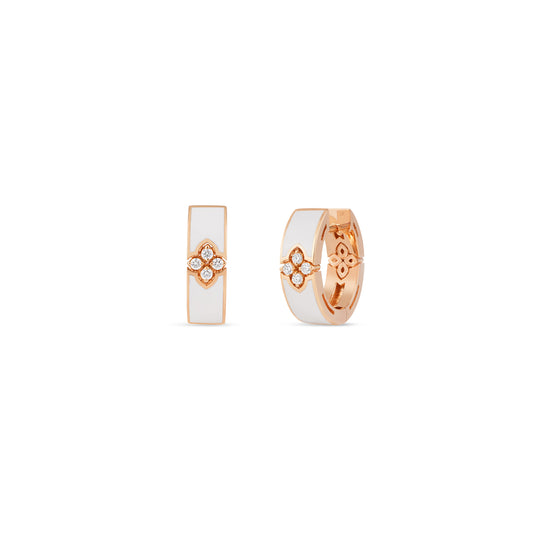 18K ROSE GOLD LOVE IN VERONA DIAMOND AND WHITE ENAMEL HOOP EARRINGS