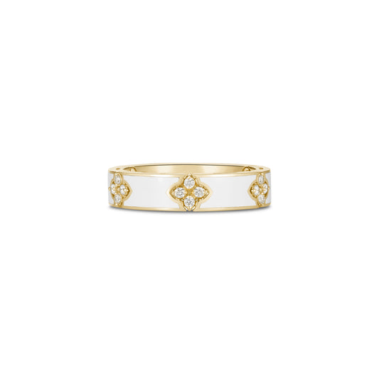 18K YELLOW GOLD LOVE IN VERONA DIAMOND AND WHITE ENAMEL RING