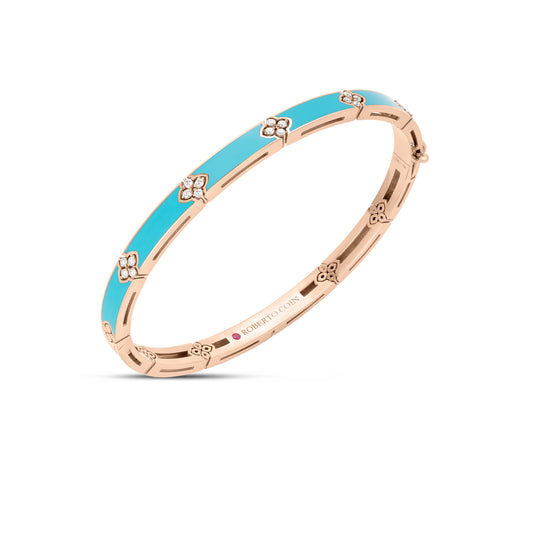 18K ROSE GOLD LOVE IN VERONA DIAMOND AND CYAN ENAMEL BANGLE