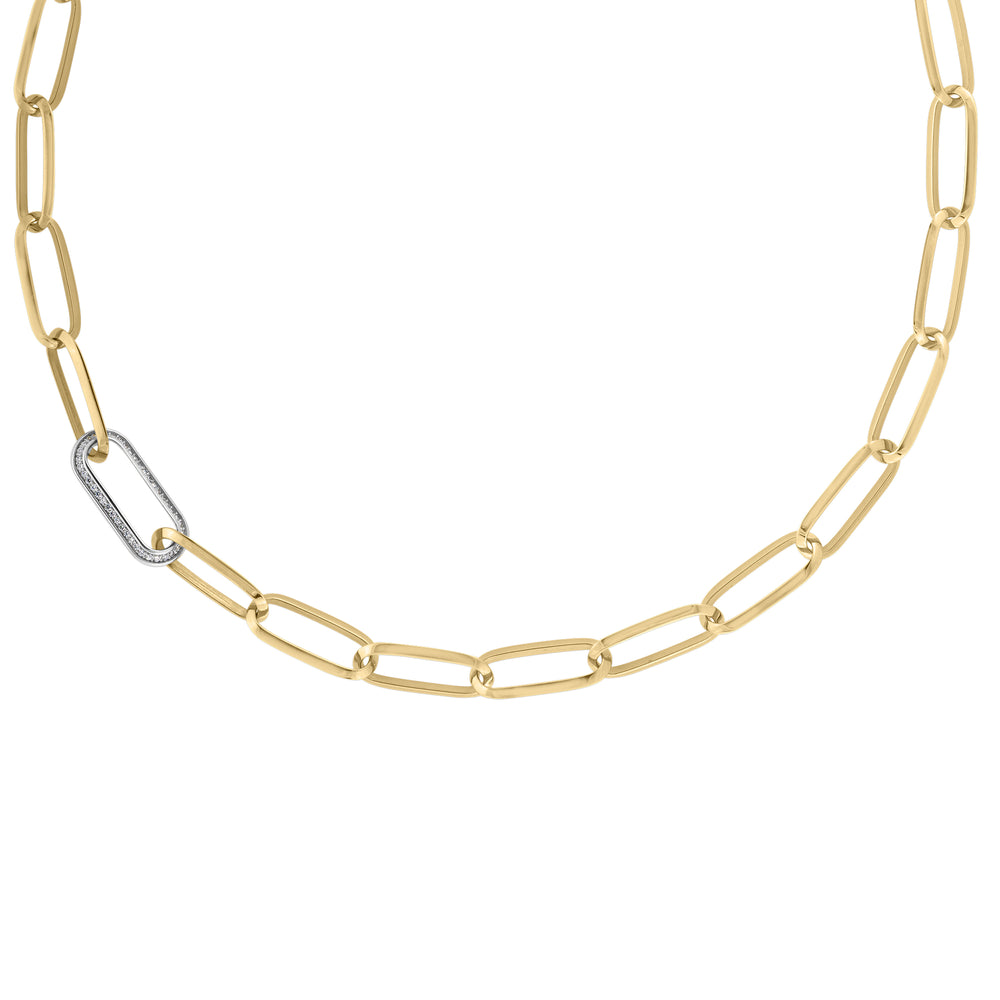 18K YELLOW DESIGNER GOLD DIAMOND AND PAPERCLIP LINK CHAIN