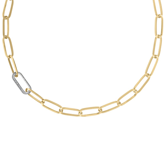 18K YELLOW DESIGNER GOLD DIAMOND AND PAPERCLIP LINK CHAIN