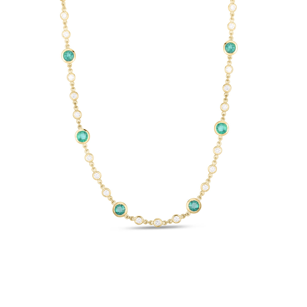 18K YELLOW DIAMOND AND EMERALD STATION NECKLACE