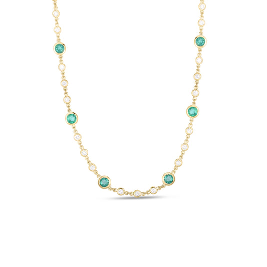 18K YELLOW DIAMOND AND EMERALD STATION NECKLACE