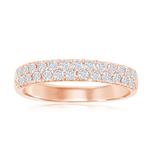 14K Rose Gold Two Row Pavé Diamond Band