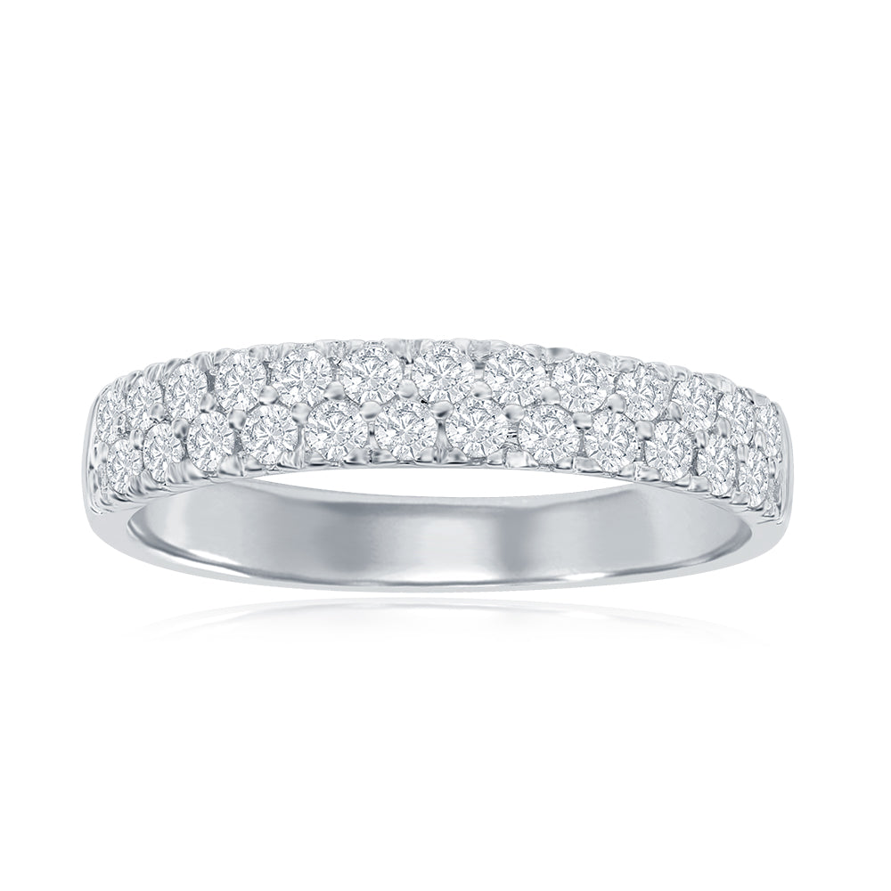 14K White Gold Two Row Pavé Diamond Band