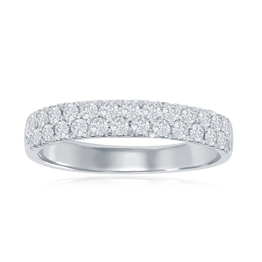 14K White Gold Two Row Pavé Diamond Band