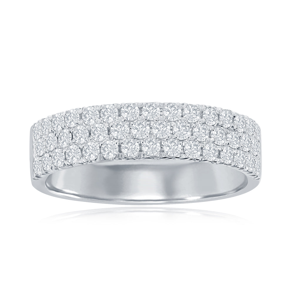14K White Gold Three Row Pavé Anniversary Band