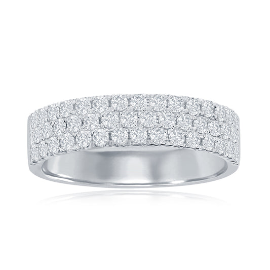14K White Gold Three Row Pavé Anniversary Band