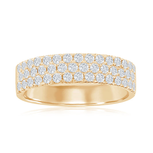 14K Yellow Gold Three Row Pavé Anniversary Band