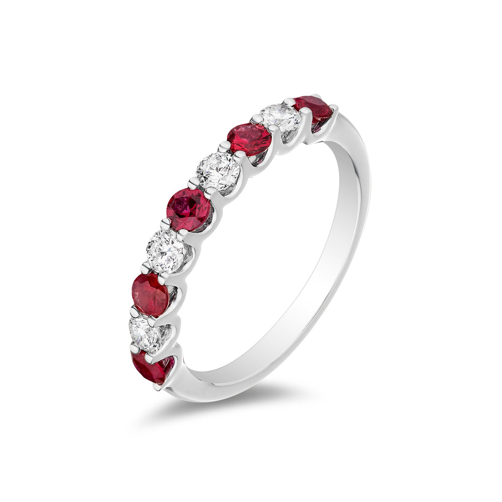 14K White Gold Shared Prong Gemstone Band