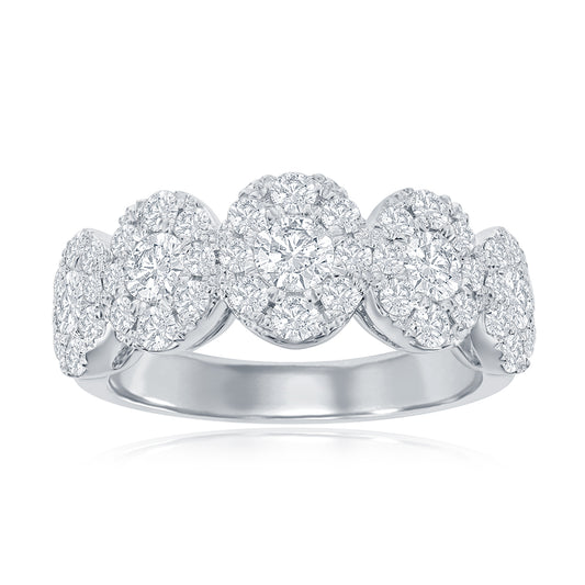14K White Gold Five Stone Diamond Halo Anniversary Band