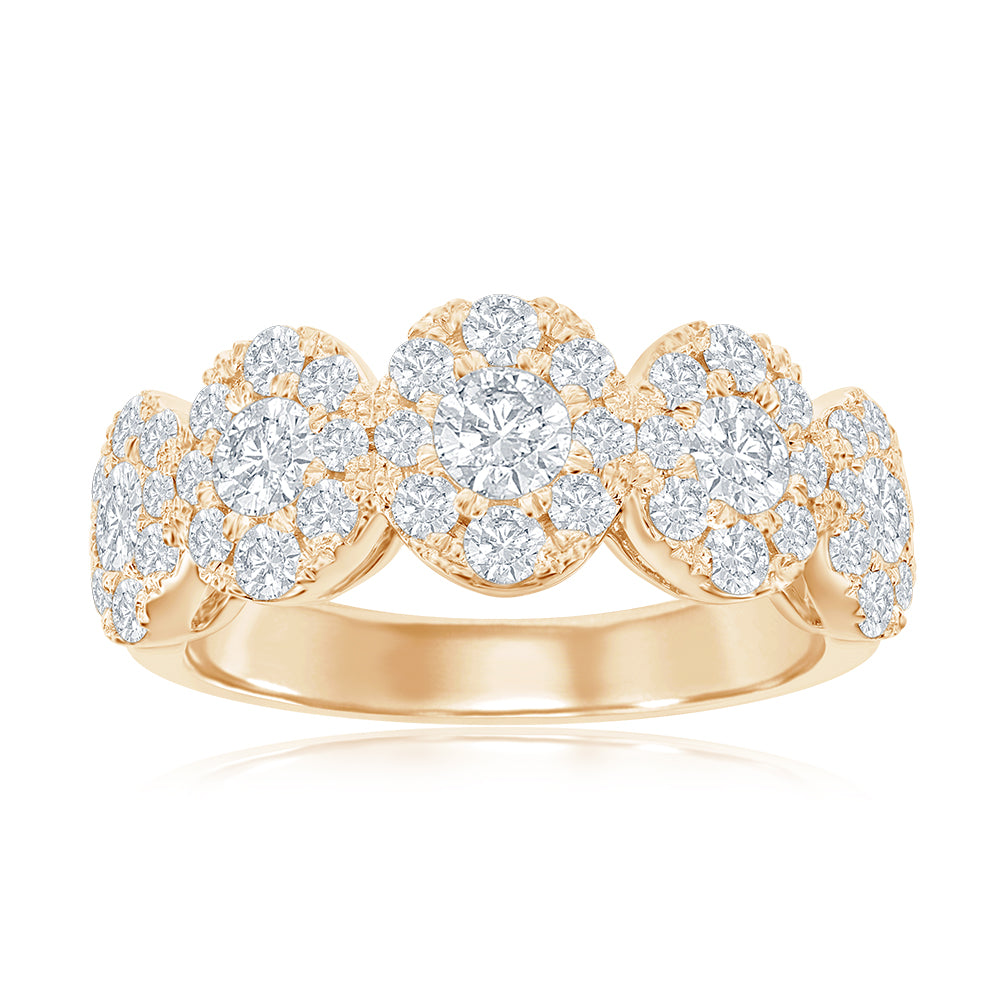 14K Yellow Gold Five Stone Diamond Halo Anniversary Band