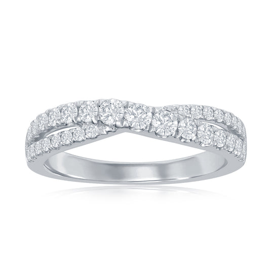 14K White Gold Crossover Diamond Band