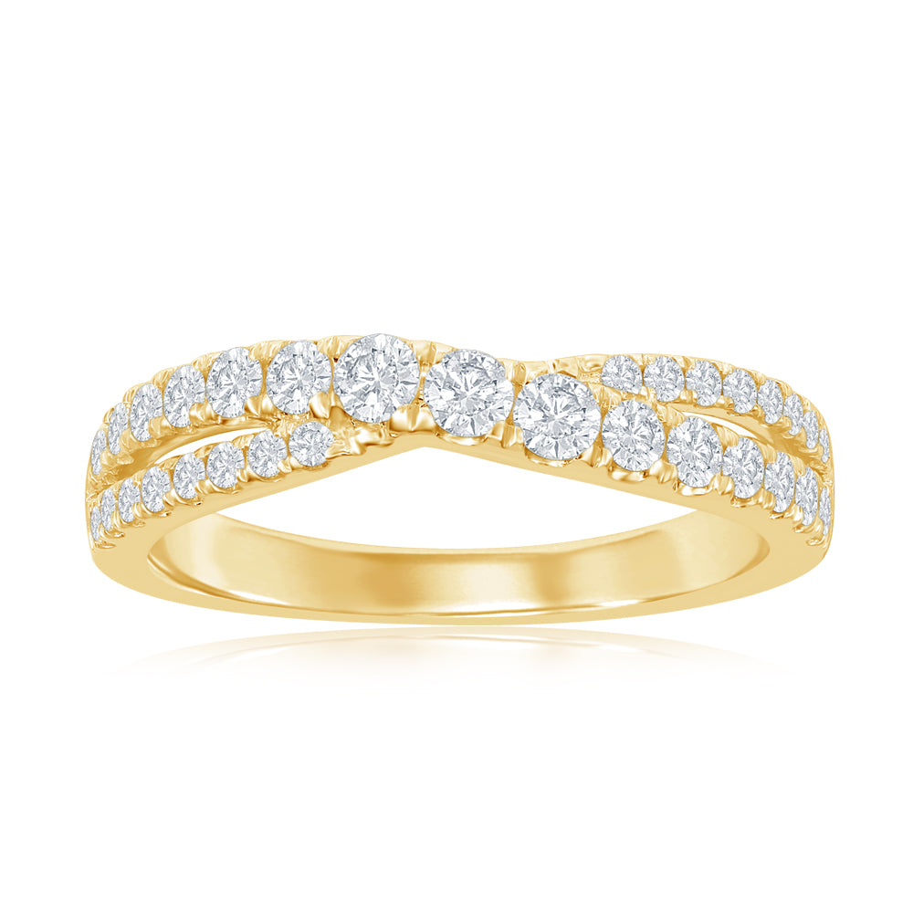 14K Yellow Gold Crossover Diamond Band