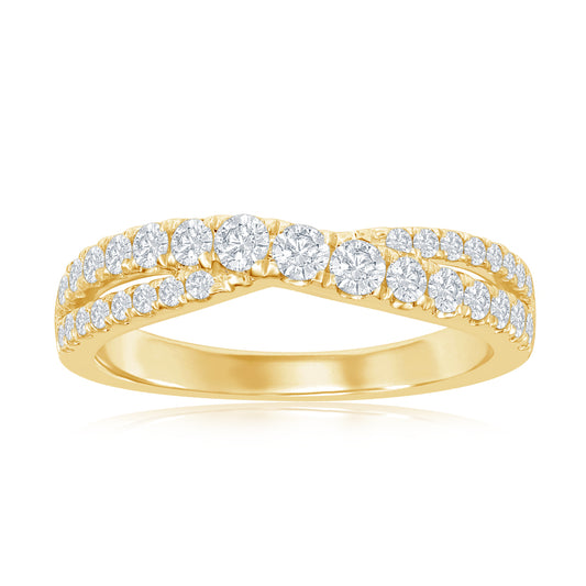 14K Yellow Gold Crossover Diamond Band