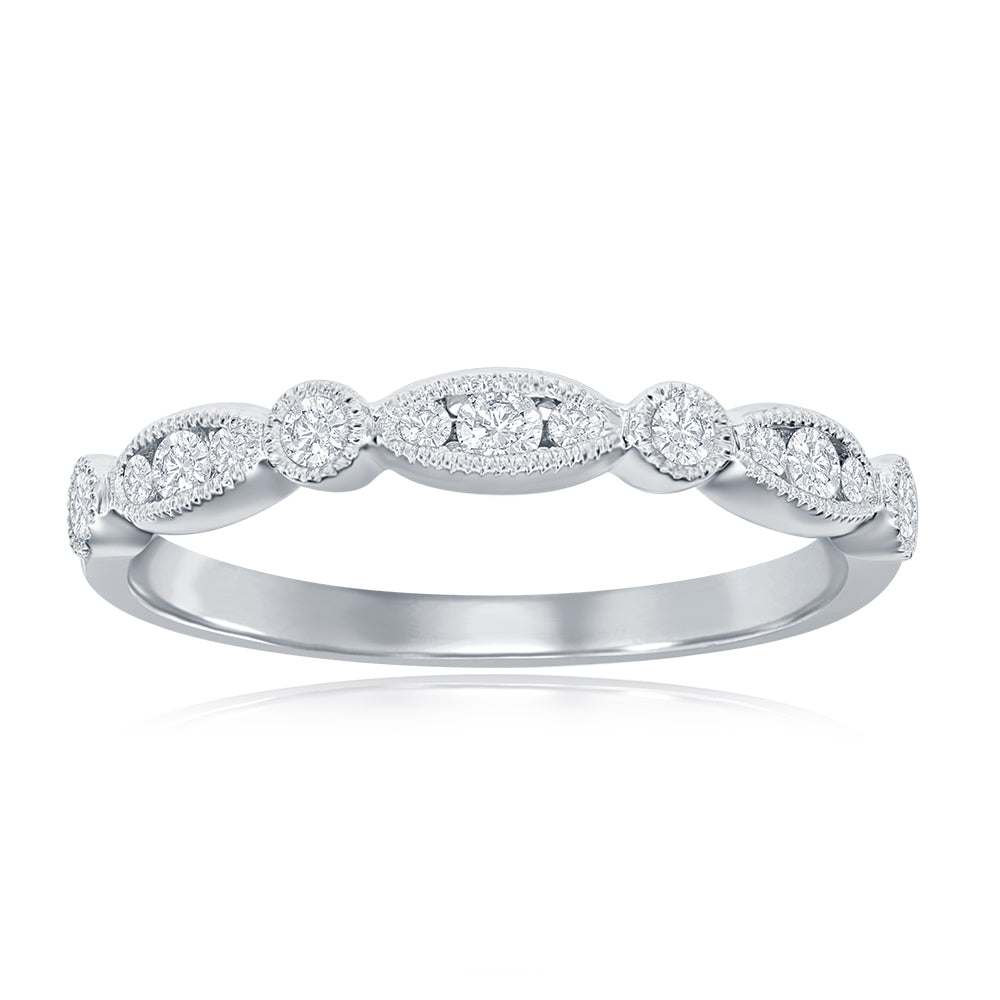 14K White Gold Scalloped Diamond Band
