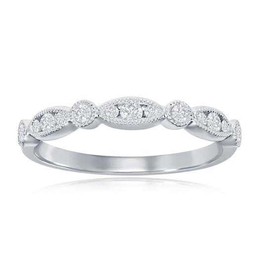 14K White Gold Scalloped Diamond Band