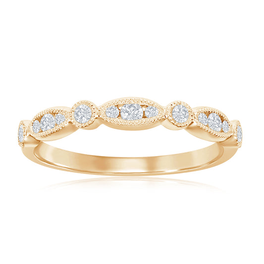 14K Yellow Gold Scalloped Diamond Band
