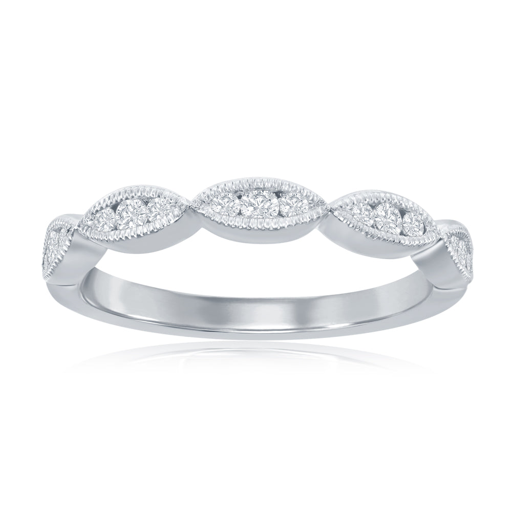 14K White Gold Scalloped Diamond Band