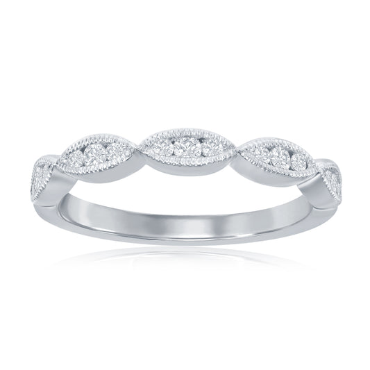 14K White Gold Scalloped Diamond Band
