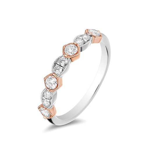 14K Two-Tone Alternating Miligrain Diamond Band
