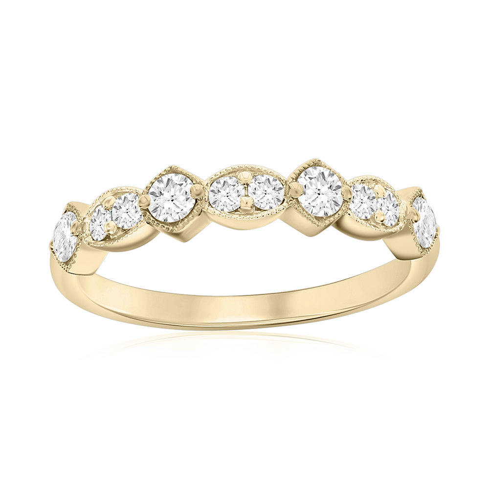 14K Yellow Gold Alternating Miligrain Diamond Band