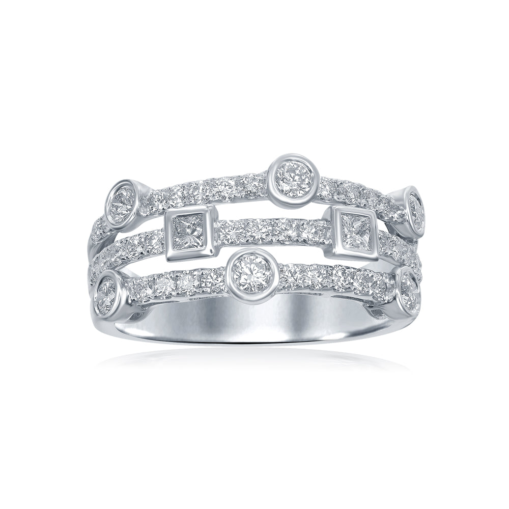 14K White Gold Layered Bezel Accent Anniversary Band