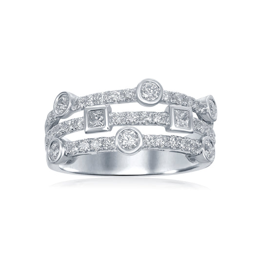 14K White Gold Layered Bezel Accent Anniversary Band