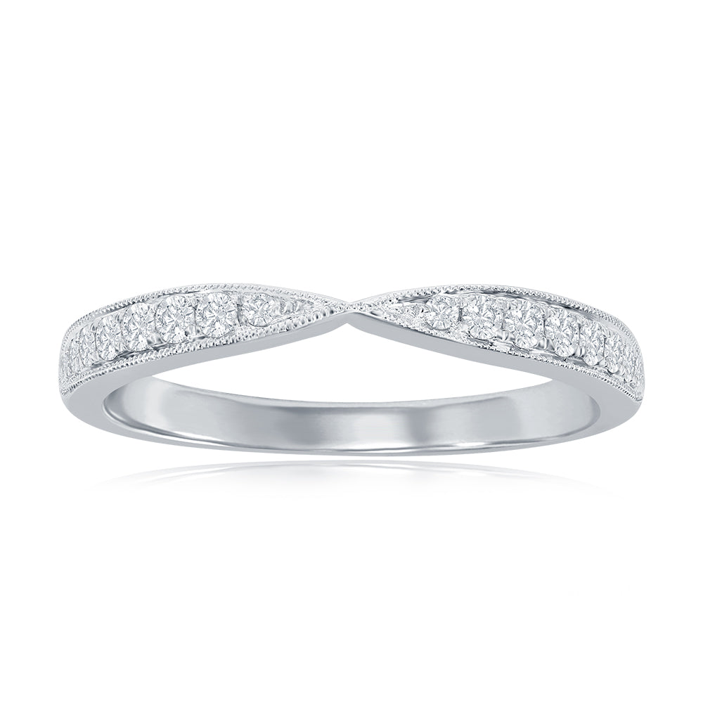 14K White Gold Pinched Diamond Band