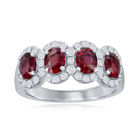 14K White Gold Four Stone Halo Gemstone Ring